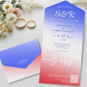 Rot Weiß & Blau Ombre QR-Code-Hochzeit All In One Einladung