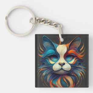 Rot Weiß & Blau Patriotische Katze Schlüsselanhänger