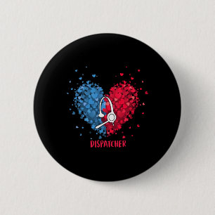 Rot Weiß Blau Patriotischer 911-Dispatcher Herz 4. Button