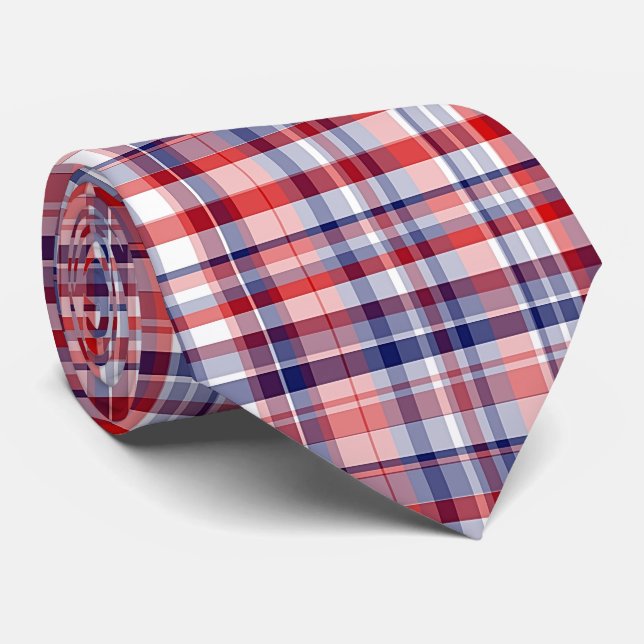 Rot, Weiß, Blau Preppy Madras Kariert Krawatte (Gerollt)