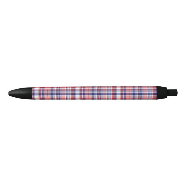 Rot, Weiß, Blau Preppy Madras Kariert Kugelschreiber (Vorderseite)