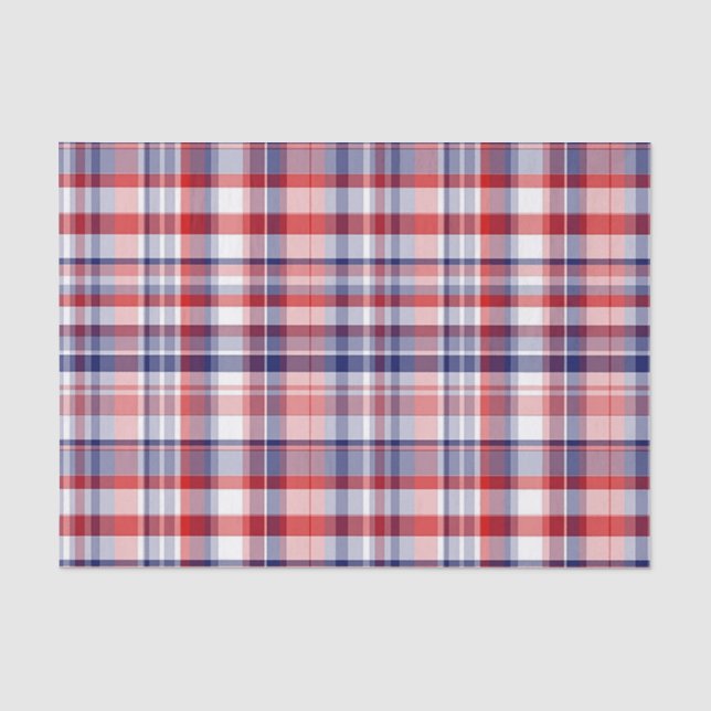 Rot, Weiß, Blau Preppy Madras Kariert Seidenpapier (Vorderseite)