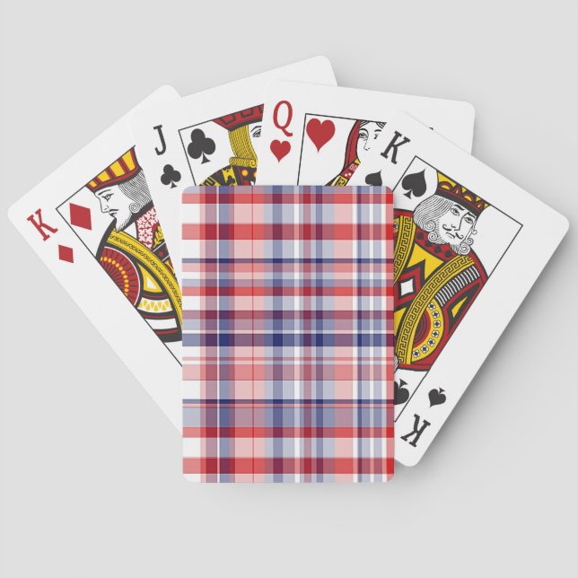 Rot, Weiß, Blau Preppy Madras Kariert Spielkarten (Rückseite)
