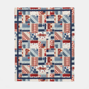 Rot-Weiß-Blau-Quilt-Optik-Fleece-Decke Fleecedecke