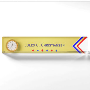 Rot Weiß Blau / Sterne (Ihr Name) Gold Hintergrund Namensplakette