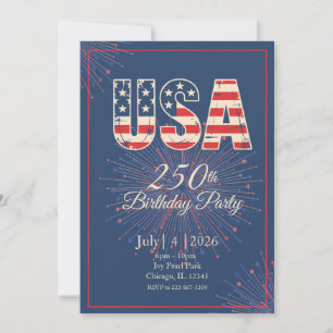 Rot Weiß Blau USA 250. Geburtstag 4. Juli  Einladung