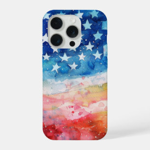 Rot-Weiß-Blau-Wasserfarbe-Amerikanische-Flagge-iPh iPhone 15 Pro Hülle
