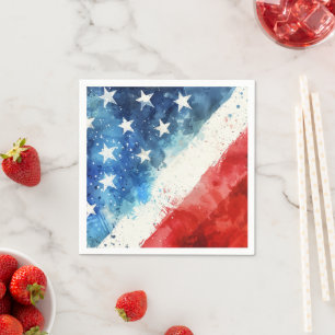 Rot-Weiß-Blau-Wasserfarbe-Amerikanische-Flagge-Pap Serviette