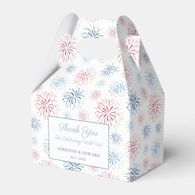 Rot-weiß-blaue Feuerwerke Sommerhochzeit Geschenkschachtel (Vorderseite)