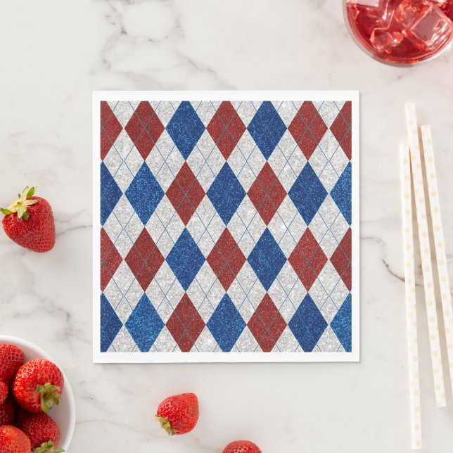 Rot, Weiß, Blaue Raute 4. Juli Glitzer Serviette (Beispiel)