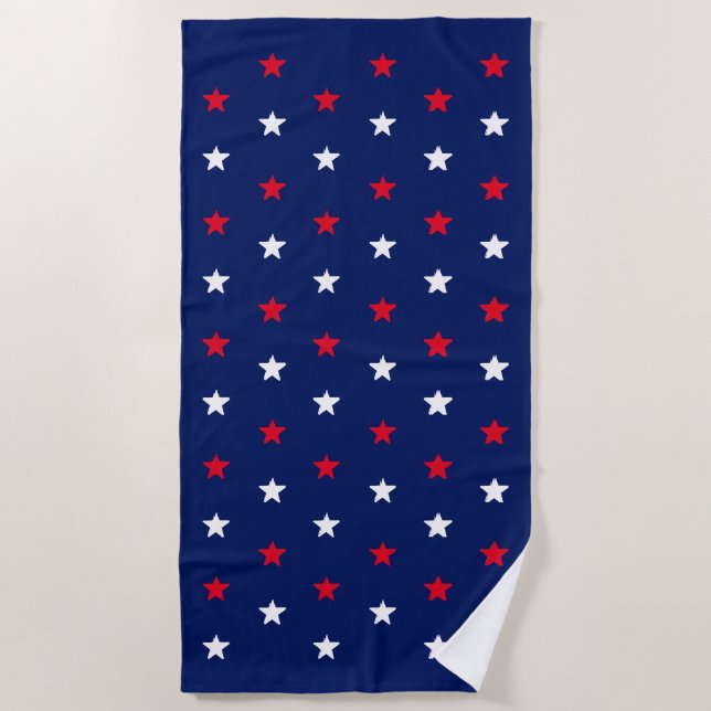 Rot-Weiß-Blaue-Sterne-Amerikanerin patriotisch Strandtuch (Vorderseite)