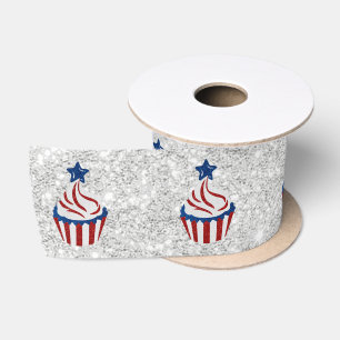 Rot, Weiß, Blauer Juli 4 Glitzer Cupcake Satinband