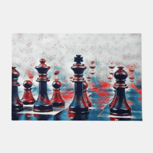 Rot, Weiß, Blauer Schach, König, Königin, Bischof Fußmatte