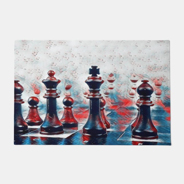 Rot, Weiß, Blauer Schach, König, Königin, Bischof Fußmatte (Vorderseite)