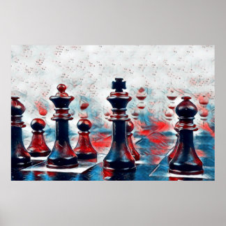 Rot, Weiß, Blauer Schach, König, Königin, Bischof Poster