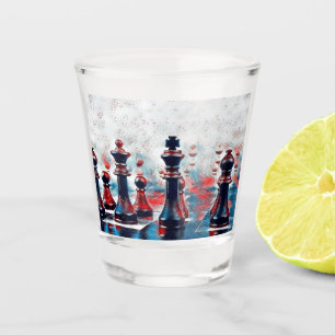 Rot, Weiß, Blauer Schach, König, Königin, Bischof Schnapsglas