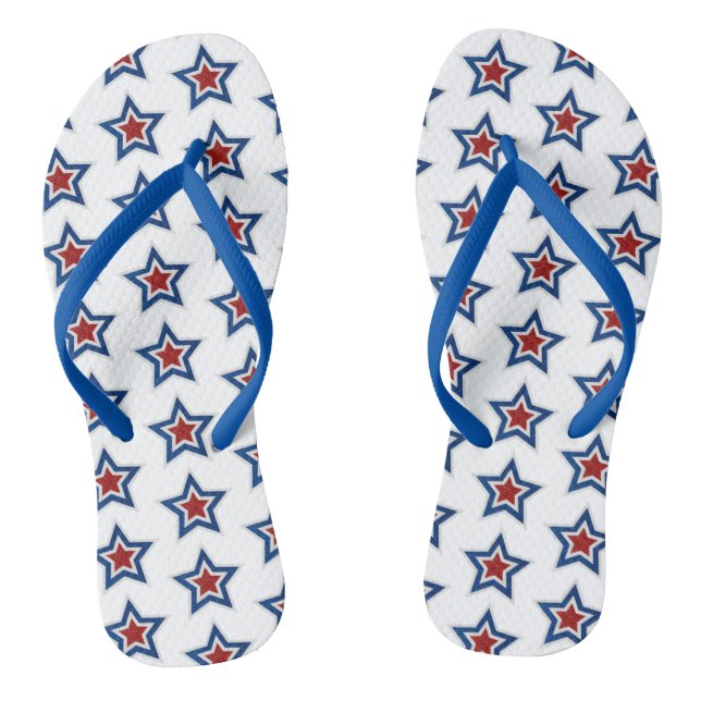 Rot, Weiß, Blue Star 4. Juli Glitzer Flip Flops (Fußbett)