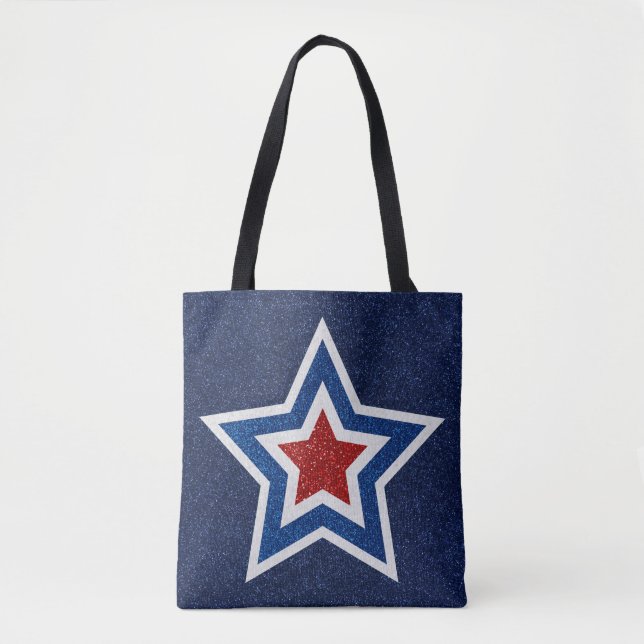 Rot, Weiß, Blue Star 4. Juli Glitzer Tasche (Vorderseite)