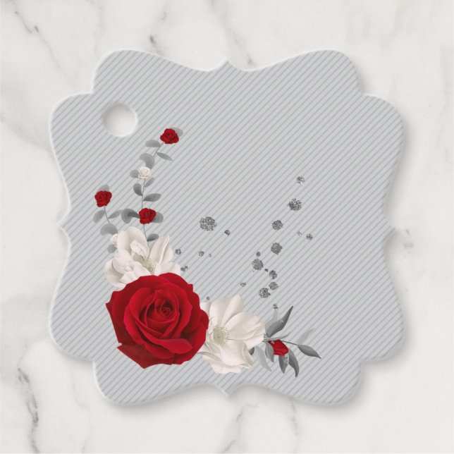 Rot-Weiß-Blume botanischer Gefallen Geschenkanhänger (Vorderseite)