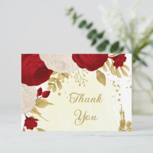 Rot-Weiß-Blume-Hochzeit Dankeskarte