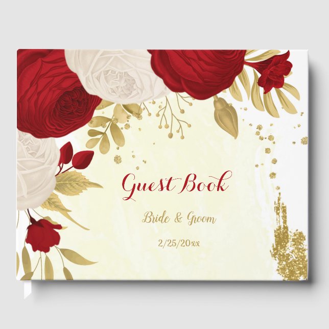 Rot-Weiß-Blume-Hochzeit Gästebuch (Vorderseite)