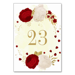 Rot-Weiß-Blume-Hochzeit Tischnummer