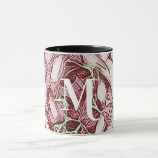 Rot-Weiß-Blumen-Monogramm  Tasse