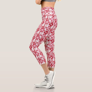 Rot-Weiß-Blumenmuster Capri Leggings