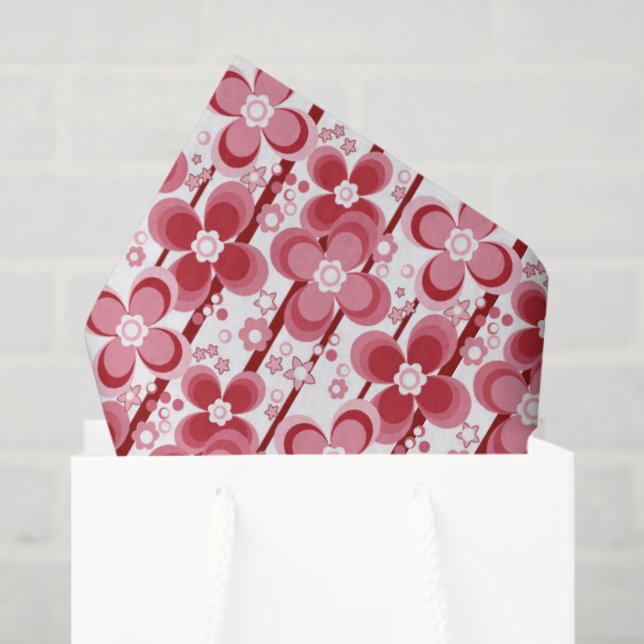 Rot-Weiß-Blumenmuster Seidenpapier (Geschenk Tasche)