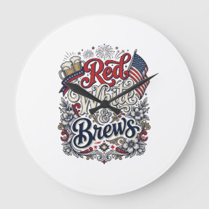 Rot Weiß & Braut Patriotisches Bier-Shirt-Design_1 Große Wanduhr