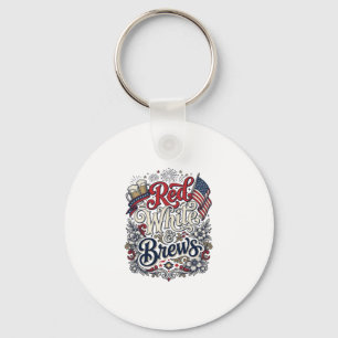 Rot Weiß & Brews Patriotisches Bier-Shirt-Design_1 Schlüsselanhänger