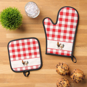 Rot-weiß-Checked-Kariert Ofenhandschuh & Topflappen-Set
