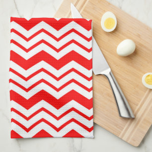 Rot-Weiß-Chevron-Zickzack-Musterdesign Geschirrtuch