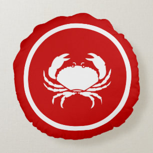 Rot-Weiß-CRAB und Hummer Rundes Kissen
