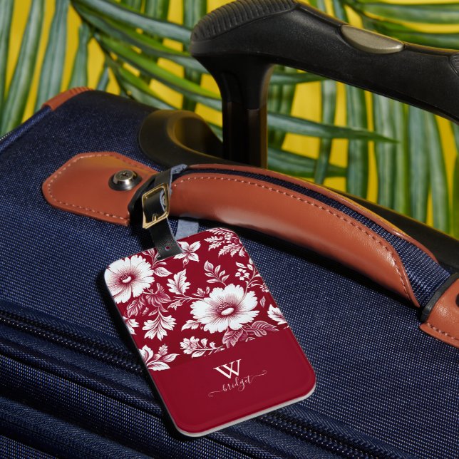 Rot-Weiß-eleganter Vintager floraler Stil Gepäckanhänger (Vorderseite Insitu 1)