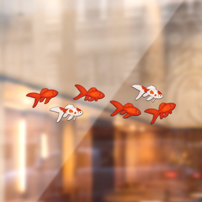 Rot & Weiß Fantail Goldfish schwimmen Fensteraufkleber (Blatt 2)