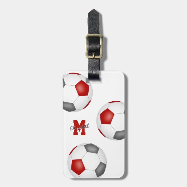 Rot-Weiß-Fußballteam mit Monogramm Gepäckanhänger (Vorderseite vertikal)