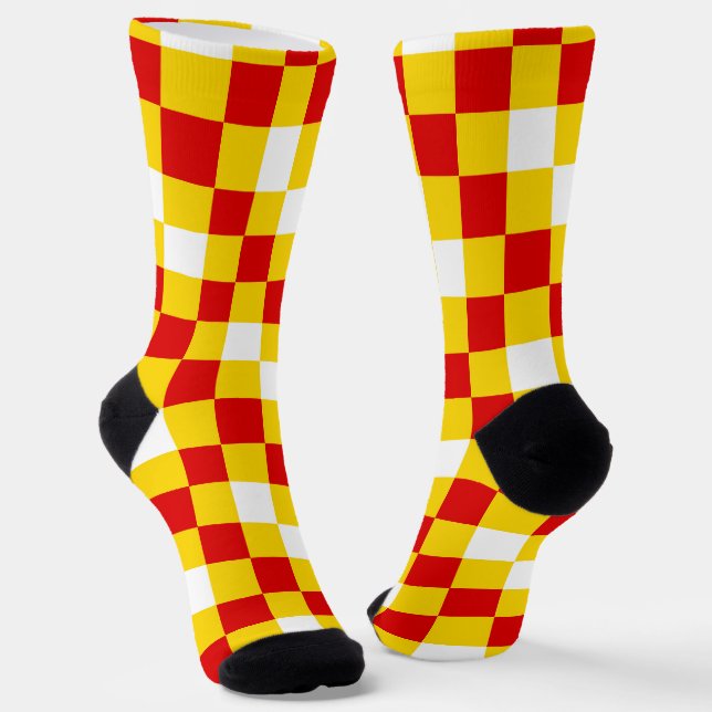 Rot Weiß Gelb Karomuster Design  Socken (Gewinkelt)