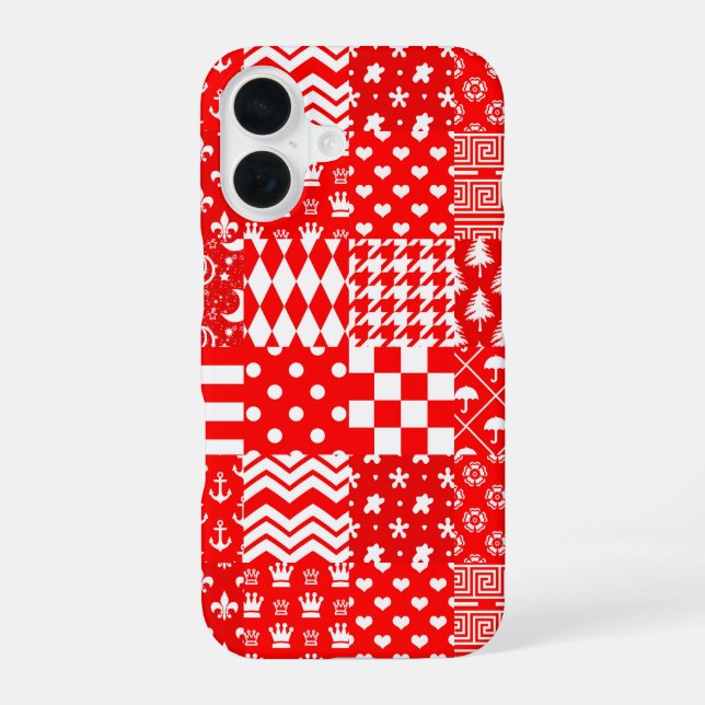 Rot-Weiß-Gemischte Muster-Patchwork-Design  iPhone 16 Hülle (Rückseite)