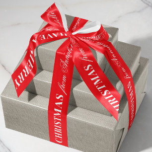 Rot-Weiß gemischte Schriftart Frohe Weihnachten Ge Satinband