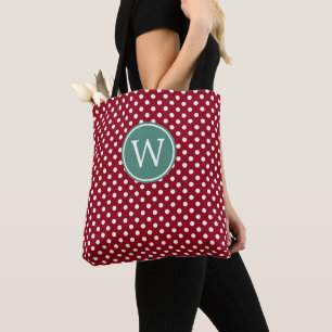 Rot-Weiß gepunktet mit tiefem Teal-Monogramm Tasche