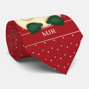 Rot-Weiß Gepunkteter Weihnachtsmann Monogramm Krawatte
