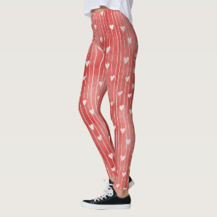 Rot-Weiß-Gestreifte Herzen Leggings