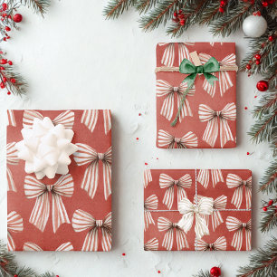 Rot-Weiß-Gestreifte Schleifen Weihnachten Geschenkpapier Set