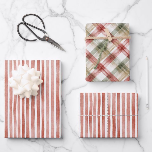 Rot-Weiß-Gestreifte Weihnachten Geschenkpapier Set (Vorderseite)