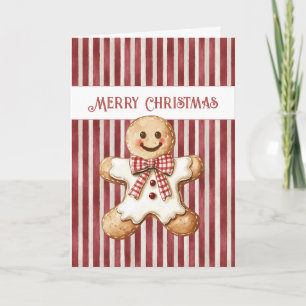 Rot-Weiß-Gestreifter-Weihnachts-Gingerbread-Keks Karte