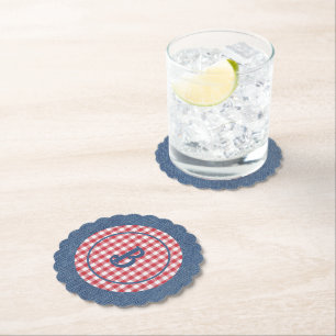 Rot-Weiß-Gingham, Blau-Denim-Druck, Initiale (6) Untersetzer