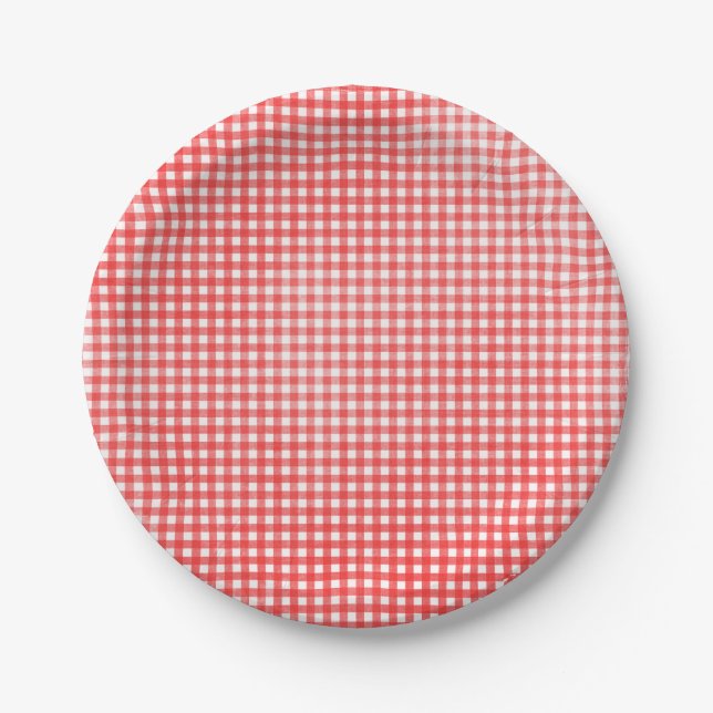 Rot-Weiß-Gingham-Design Pappteller (Vorderseite)