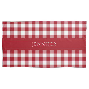 Rot-Weiß Gingham Farmhouse-Muster Name Kissen Kissenbezug