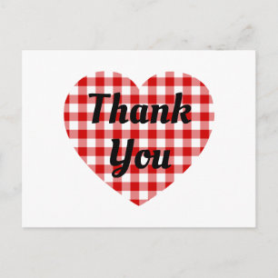 Rot-Weiß Gingham Herzform Danke Postkarte